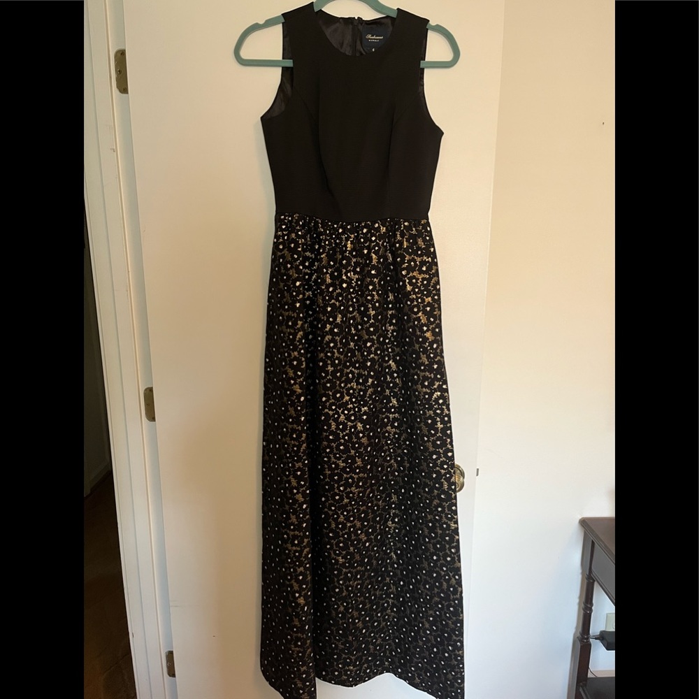 Black and Gold Brocade Shoshanna Gown